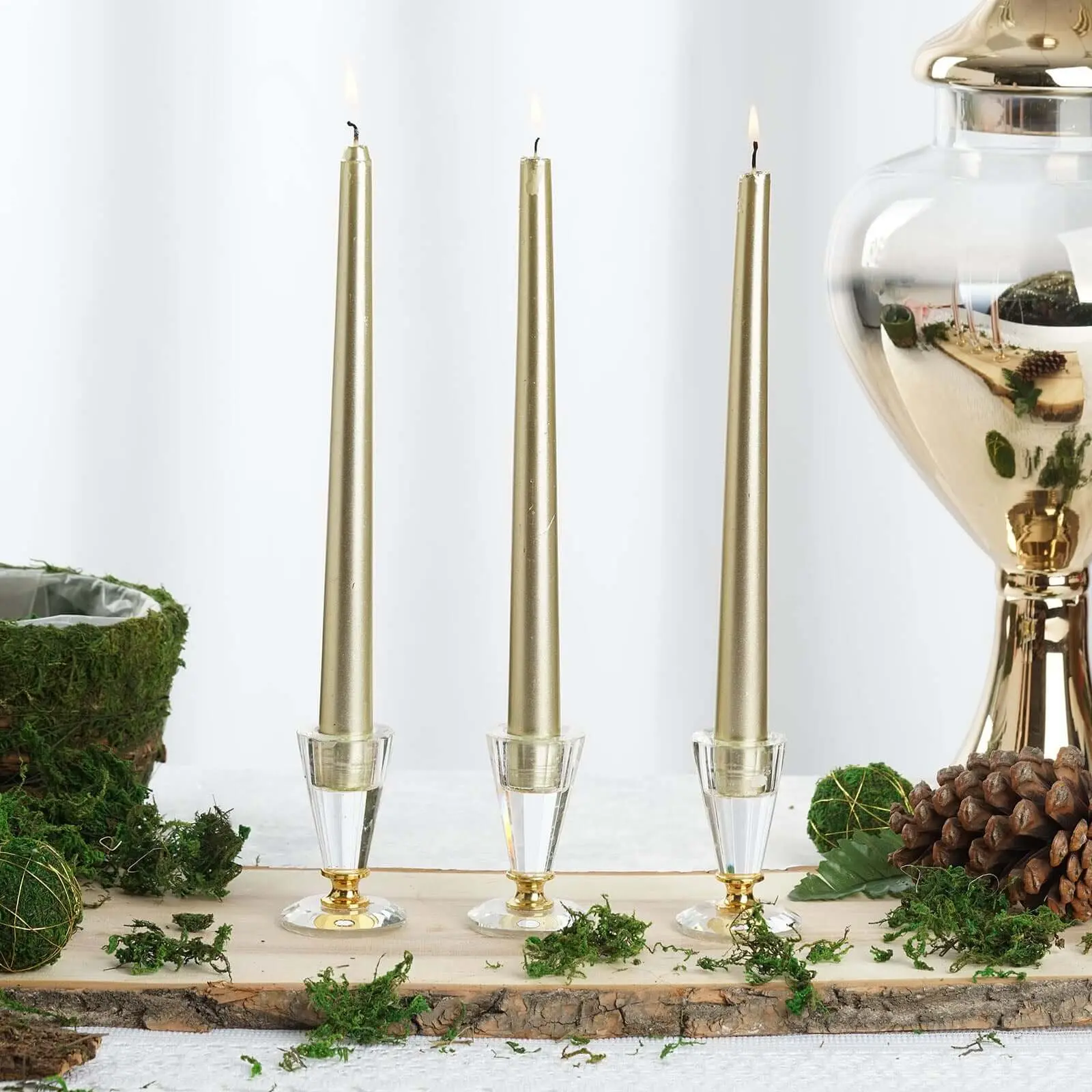 12-Pack 10" Premium Wax Metallic Gold Unscented Taper Candles, Home Decor for Upscale Settings