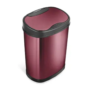 NINESTARS 3.9 Gallon Burgundy Motion Sensor TrashCan
