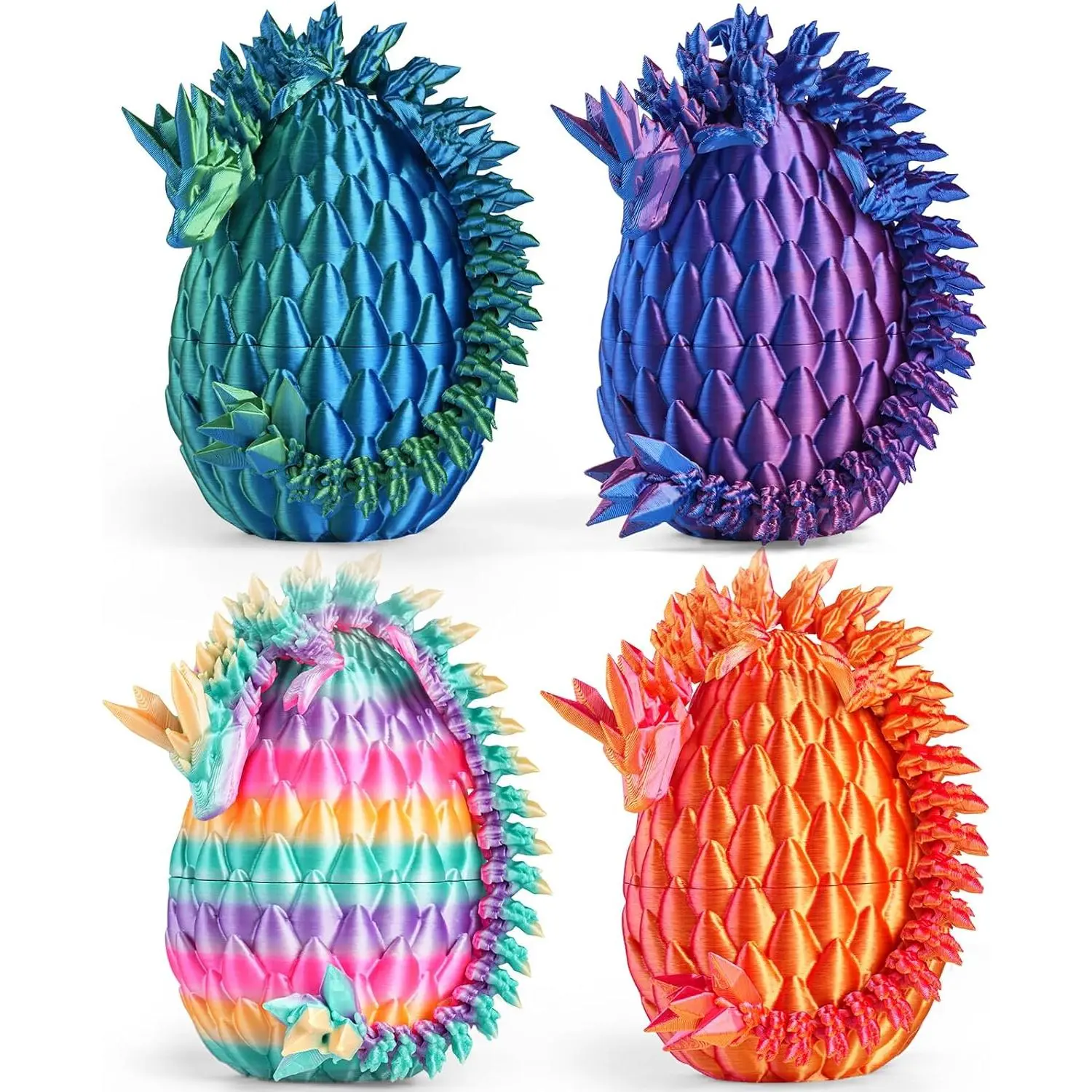 Rapean 8" 3D Printed Dragon Eggs, Easter Basket Stuffers for Kids and Teens, Articulated Dragon Toys for Children, Unique Easter Gifts for Boys & Girls (4Pack)
