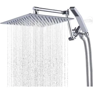 Metal 12 Inches Rainfall Shower  with Handheld  Combo, 3 Settings Diverter, Adjustable Extension Arm with Lock Joints, 71 Inches Stainless Steel Hose (Chrome)