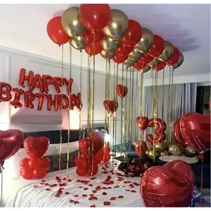 36pcs/Set Red Happy Birthday Balloon Set - Happy Birthday Letters, Red Heart-Shaped Foil Balloons, Red And Gold Latex Balloons, Suitable For Birthday Party Decorations, Anniversaries, Valentine's Day, Proposals
