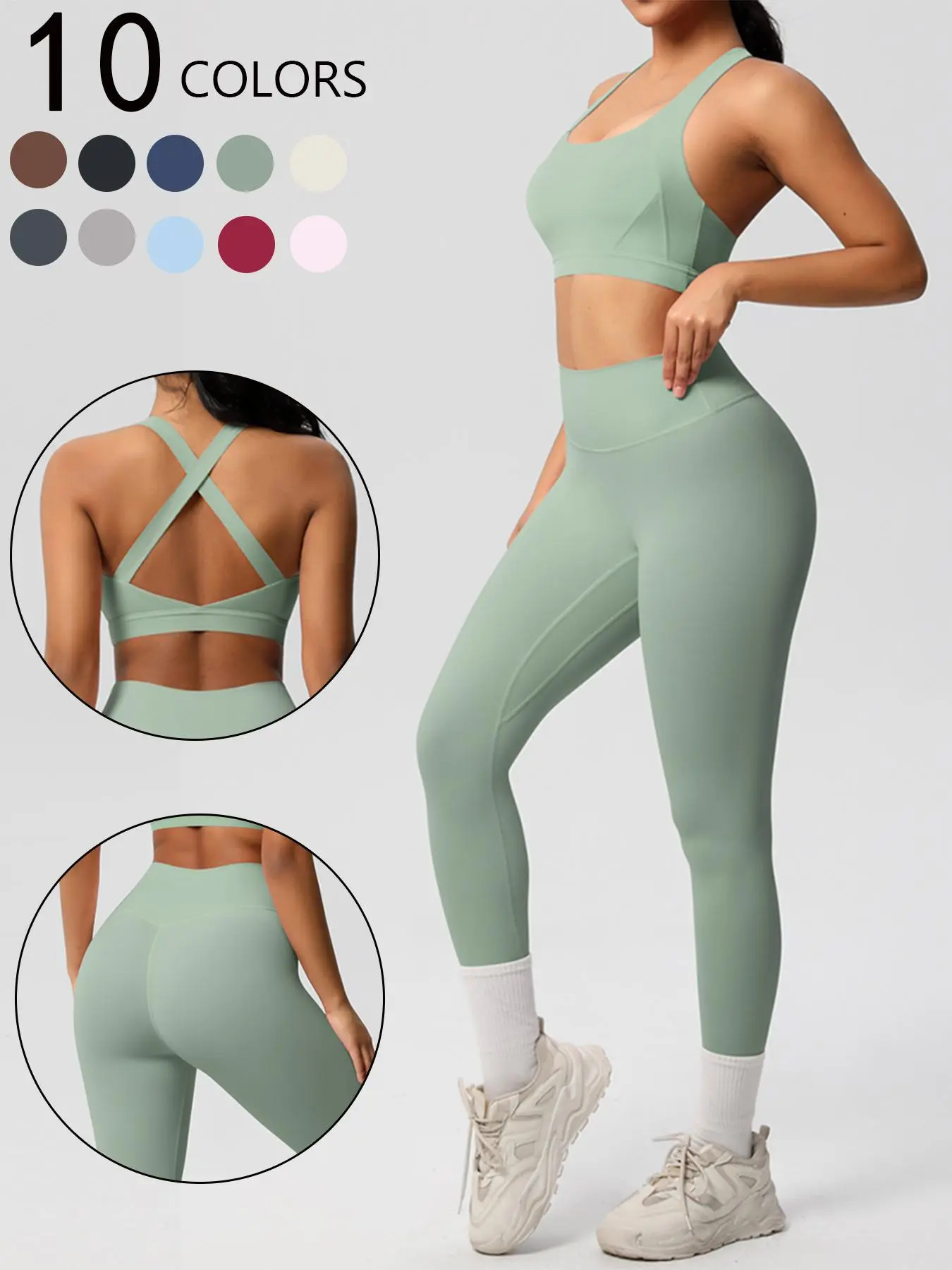 Women's Solid Crop Sports Bra & High Waist Leggings Set, Athletic Fashion Activewear, Athletic Style Activewear, Gym Clothes Workout, High Stretch Breathable Two-piece for Yoga Gym Workout Running, Ladies Sportswear