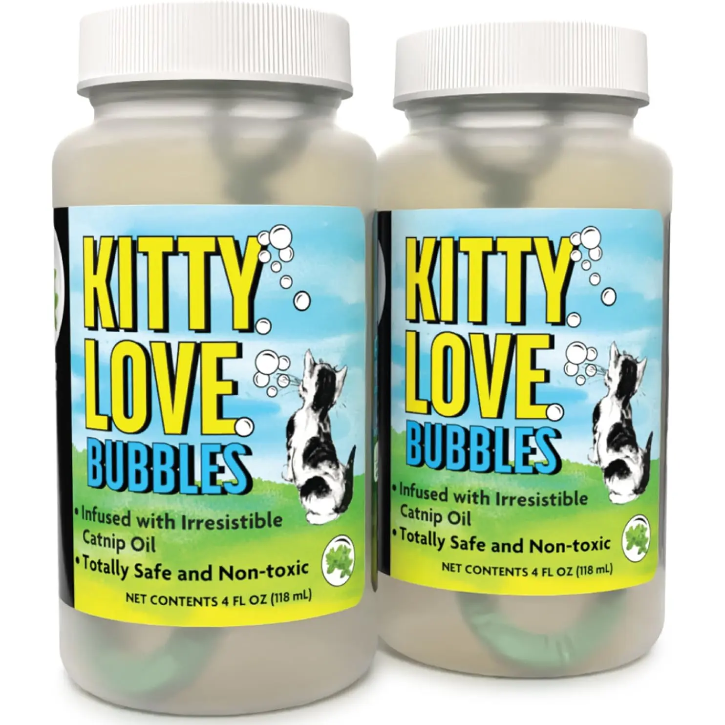 Kitty Love Bubbles: 2 Pack Catnip Scented - 4oz Bottles, Catnip Infused Long Lasting Bubbles for Cats, Non-Toxic & Allergen-Free, Combine Toy & Treat