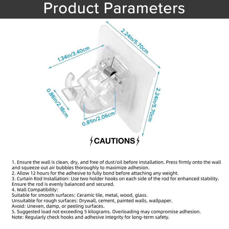 No-Drill Self-Adhesive Curtain Rod – Transparent, Waterproof, Durable, Easy Installation for Bedroom, Bathroom, Kitchen (Six-Counts)