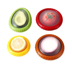 Eco-Friendly Fruit Vegetable Storage Food Grade Silicone Refrigerator Crisper Box for Dry Preservation Fresh with Avocado Tomato Lemon and Strawberry Design