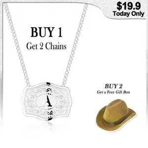Holylegend Initial Letter Pendant Necklace with Embossed Belt Buckle,CowTag Western Style Jewelry, Gift for Men Women, Buy 1 Get 1 Free Chain,18"+2" Extender Length