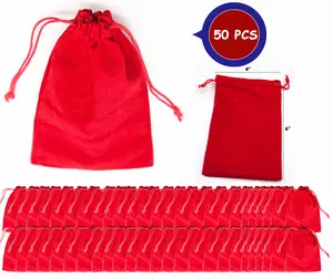Red Velvet 50 Pcs 4 x 6 Inch Drawstring Bags - Small Jewelry Pouches, Gift Bags for Earrings, Watches, Rings, Small Jewelry , Ornaments Storage Pouch