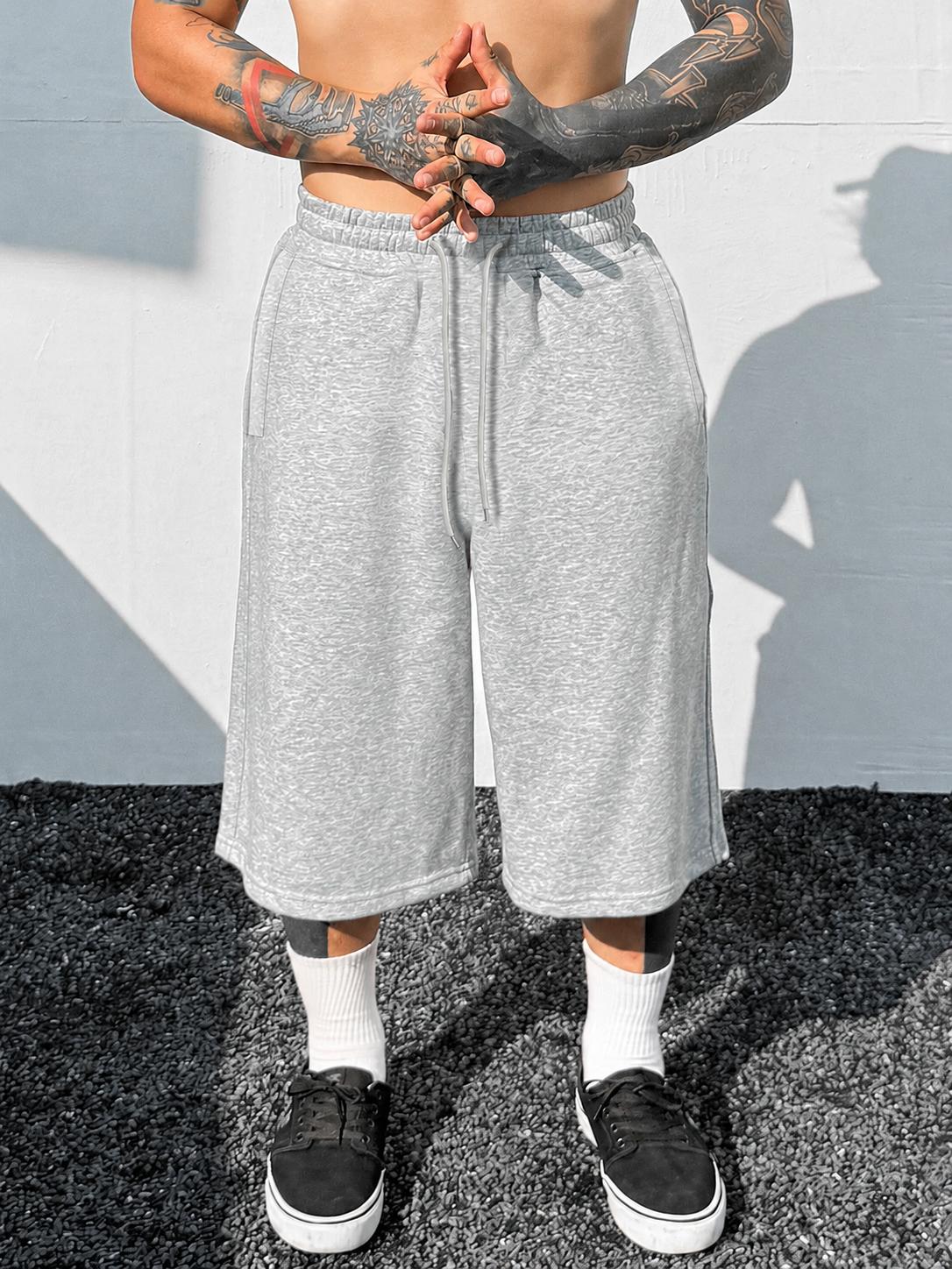 Mens 3 4 Length Sweat Shorts Urban fashion essentials Baggy Wide Leg Below Knee Long Shorts Drawstring Elastic Waist Plain Streetwear Shorts Loose Fit Gym Workout Lounge Skater Hip Hop Y2K Athletic Capri Shorts Daily Casual Summer Outfit Wear Street Looks
