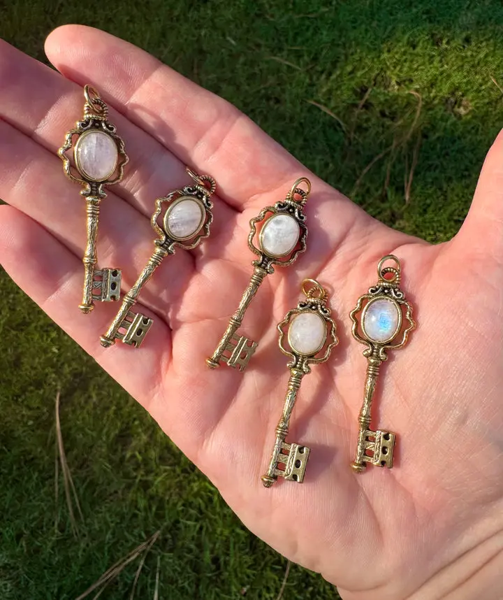 Gold Moonstone Key Pendant