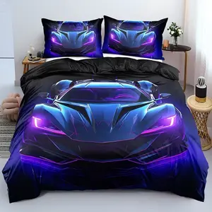 3-Piece Cool Blue Car Print Duvet Set (1 Duvet + 2 Pillowcases), Soft Comfort Bedding, Bedroom Dorm Room Decor, Duvet Cover Sets