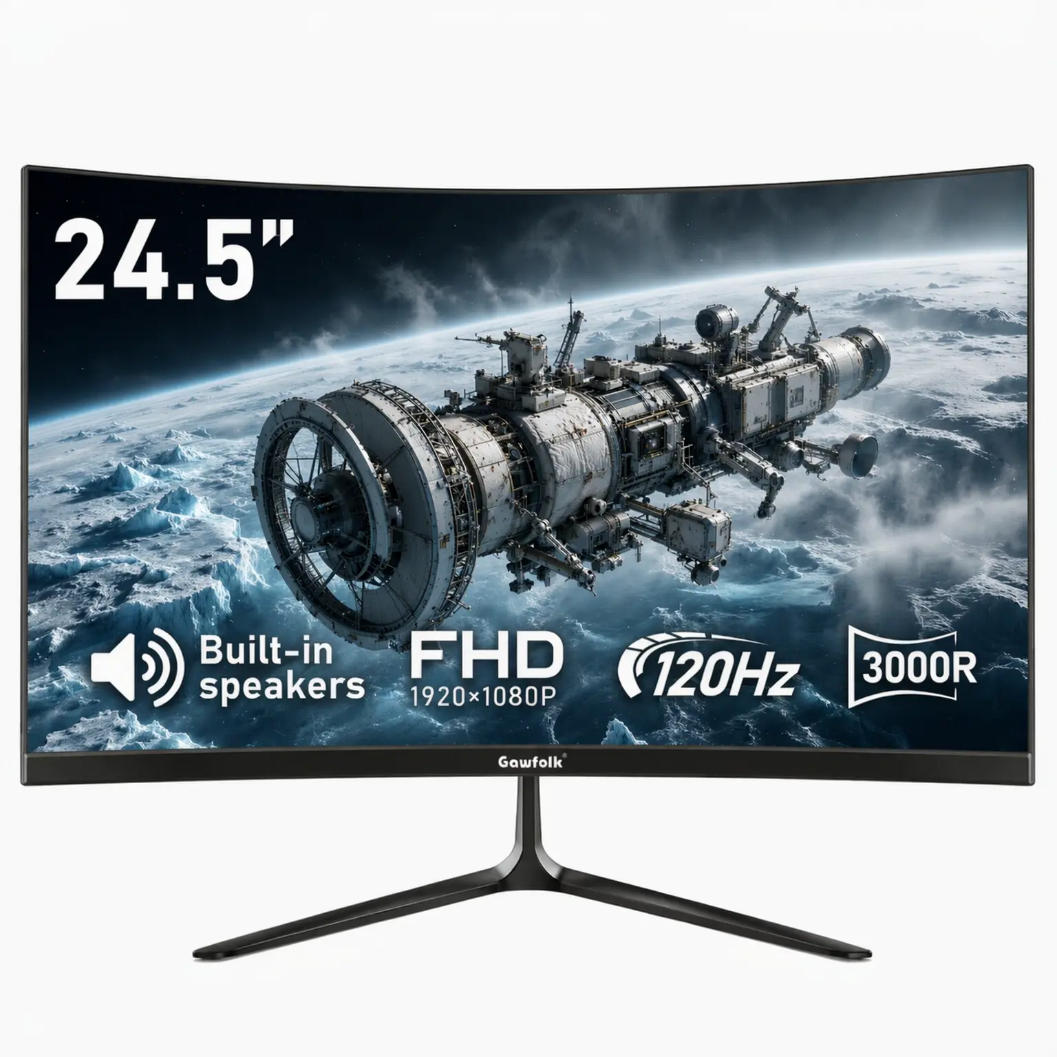 24.5 Inch Curved PC Monitor, 3000R Immersive Viewing, 120Hz Smooth Gaming Display, Built-in Audio, 178° Wide Angle, Slim Bezel Desktop Screen