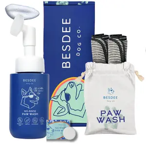 BESDEE Dog Co. No-Rinse Paw Wash Kit - Gentle Safe Fragrance-Free pH Balanced Tablets for Small Medium & Large Dogs with Travel Bag & Plush Towels Grooming Products