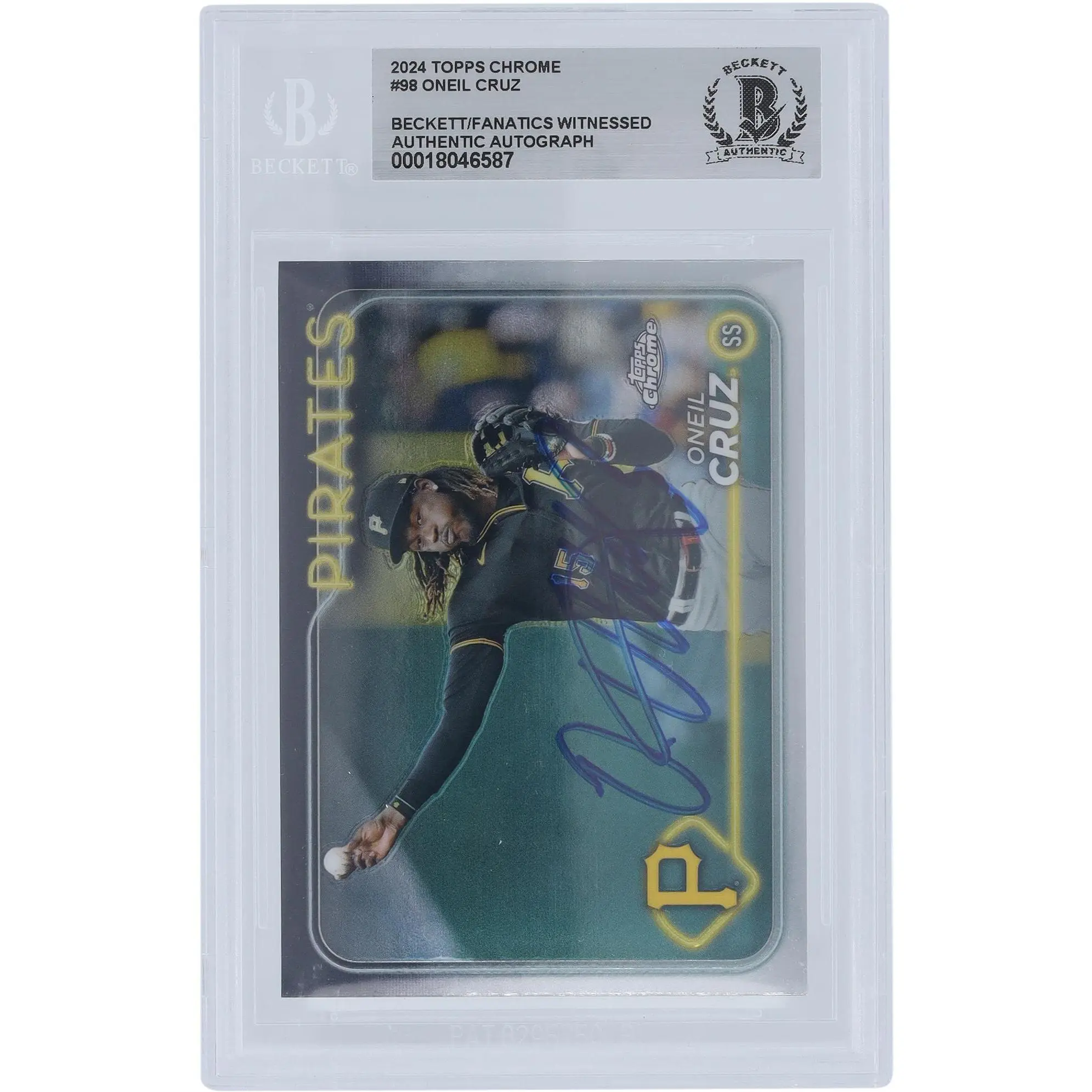 Oneil Cruz Pittsburgh Pirates Autographed 2024 Topps Chrome #98 Beckett Fanatics Witnessed Authenticated Card - Fanatics Authentic Certified