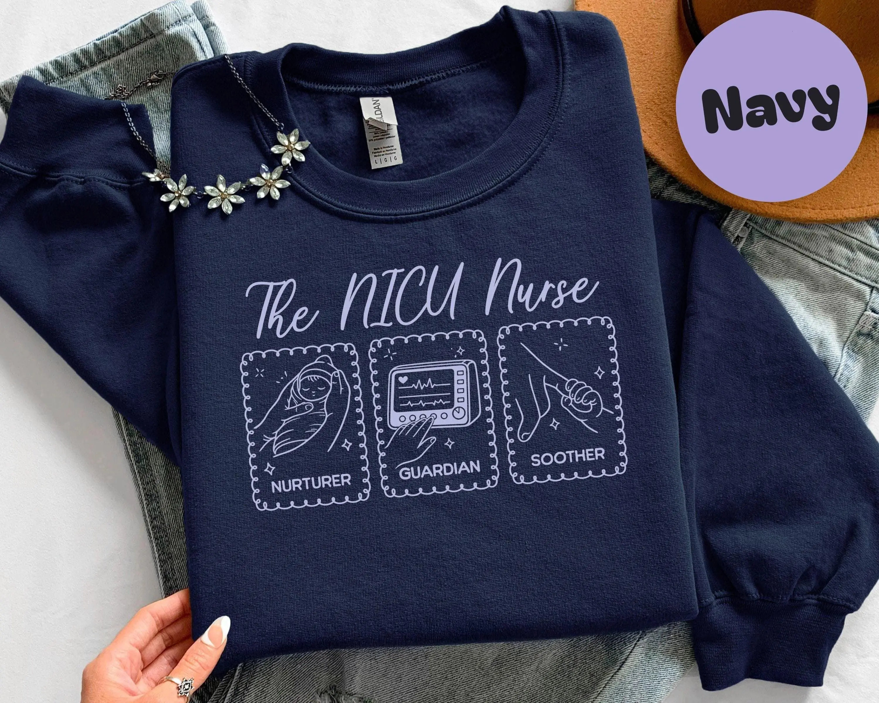 Coquette NICU Nurse T-Shirt/Sweatshirt/Hoodie - Doodle Nurse Sweater, Newborn Care, Pediatrics, Nurse Appreciation, Preppy NICU Crewneck