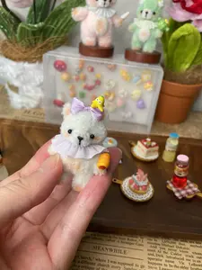 Handmade Pipe Cleaner Cream Bear Figurine — Kawaii Miniature Circus Clown Bear Desk Gift