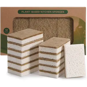 Natural Sponges for Dishes 12 Pack - Keep Soap Biodegradable Kitchen Sponge Compostable Coconut Scrubber - Eco Friendly Cleaning Sponges