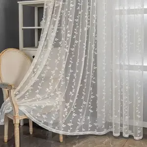 1pc Korean Dreamy Embossed Leaf Pattern Bedroom Light Filtering Curtain, Modern Minimalist Style Living Room Balcony Window Divider