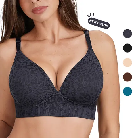 Shapellx Seamless Embrace Wireless Leopard Print T-Shirt Bra Everyday