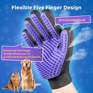 Pet Hair Remover Glove - Gentle Pet Grooming Glove Brush - Deshedding Glove - Massage Mitt with Enhanced Five Finger Design - Perfect for Dogs & Cats with Long & Short Fur - 1 Pack (Right-hand), Purple
