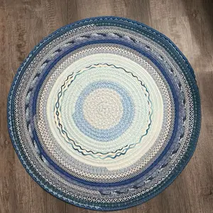 36” Round blue and white 2.5” strip rug