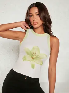 Multicolor Floral Print Contrast Trim Vest Top, Stylish Floral Tank for Everyday Wear, Chic Summer Fashion for Women