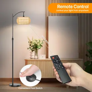 FLOWGO Dimmable Y Floor Lamp with Remote Control, Bohemian Floor Lamp with 3 CCT and RGB,Farmhouse Floor Lamps with Rattan Shades, Mid century modern floor lamp, Adjustable Tall Lamp for Bedroom, Office for living room,bedroom