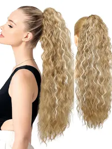 30 Inch Curly Claw Clip Ponytail Hair Extensions, Blonde to Light Blonde Ombre, Fluffy Synthetic Hairpiece for Women, Long Wigs