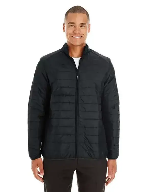 Core 365 CE700 Men's Prevail Packable Thermal Puffer Coat - Long Sleeve, Stretch Plain Tops, Aesthetic Black, Casual Classic Menswear with Zipper & Pockets