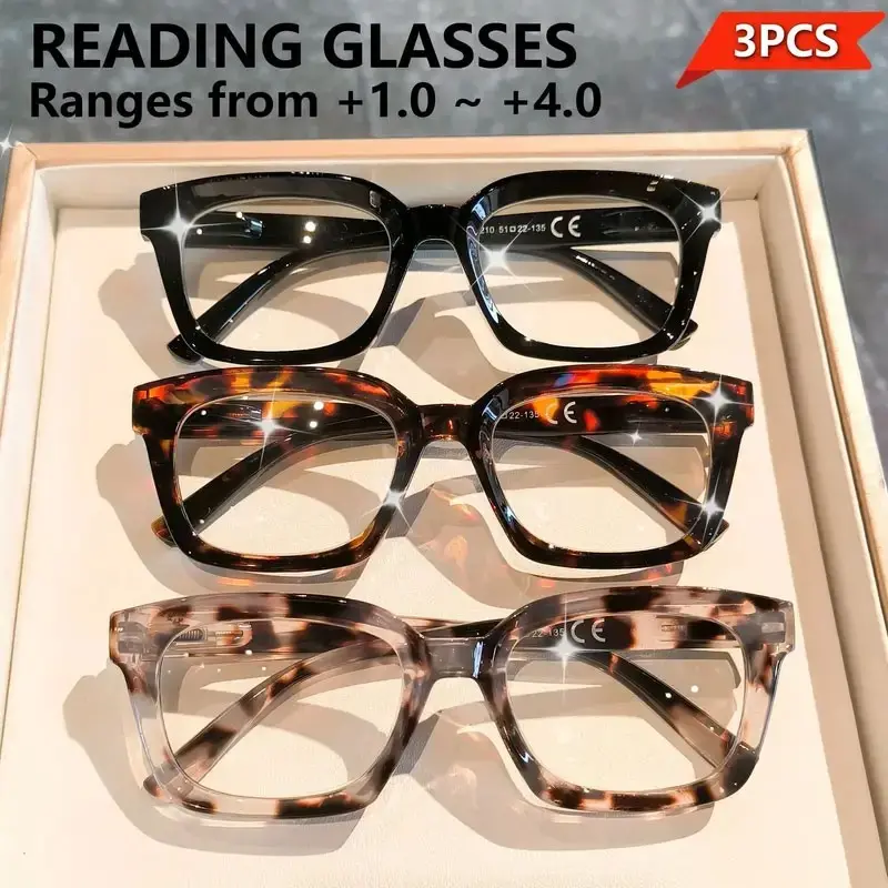 3PCS New Men's and Women's Fashion Classic Retro Square Millefleur Reading Glasses - Elegantly Simple PC Material, +1.0 to +4.0 Diopter, Lightweight and Durable, Ideal for Daily Computer Work, Reading Books, and More Reading Eyeglasses