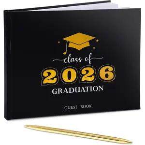 Graduation Guest Book, Class of 2026 Graduation Guest Book with Pen, Hardcover Guest Sign in Book, Memory Scrapbook, Graduation Decorations, Grad Party Supplies for High School，College (Black)