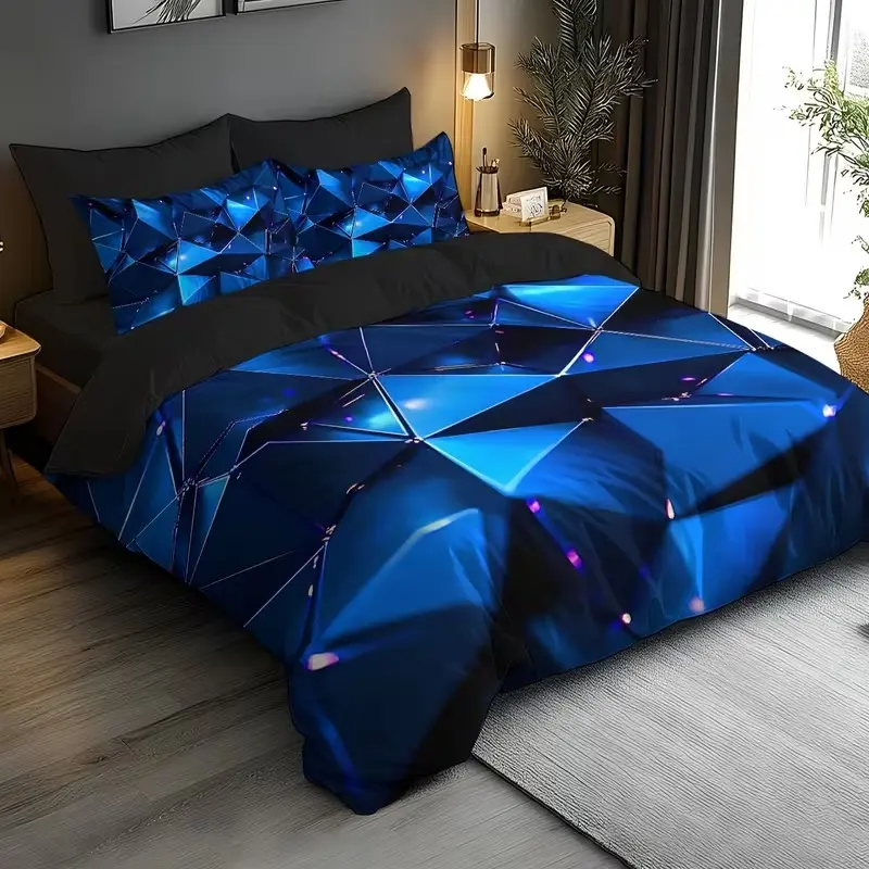 Cool Tech Geometric Square Print Bedding Set, Modern Bedding Set, Soft Sheet and Pillowcase, Bedroom Guest Room Use, No Quilt and Pillows Included, Bed Sets