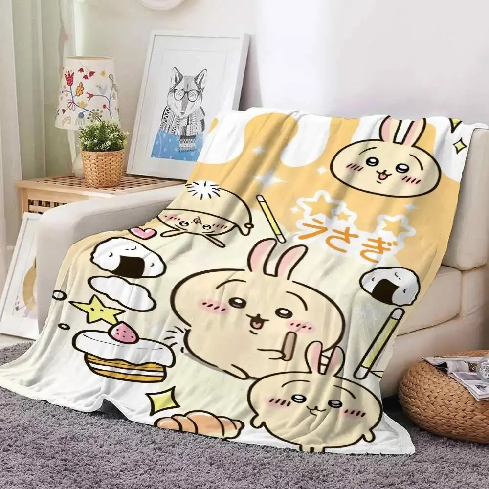 Kawaii Chiikawa Hachiware Usagi Premium Flannel Blanket - Portable, Cozy Cartoon Throw for Teens, Ideal for Dorm, Travel, Mother's Day Valentine's Day Birthday Gifts, Blankets