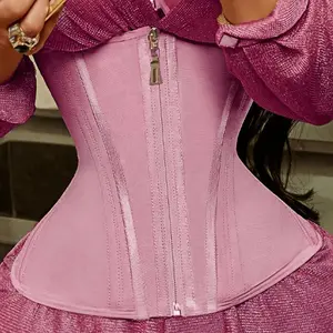 Pink Women's Latex Waist Trainer with Zipper Closure, Tummy Control, Body Shaping, Workout Support, Slimming Comfort Fabric, Shapewear Abdominal Binder Clothing Womenswear Compression Basic Minimalist