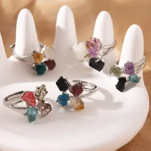 Natural Four-Color Rose Gemstone Ring — Amethyst & Citrine, 4-Prong Handmade Design for Women, Fashionable Minimalist Jewelry