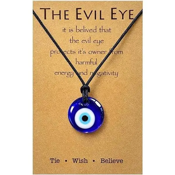 Virelyn B Women's Evil Eye Graphic Necklace, Blue Glass Pendant, Leather Rope Inspirational Costume Jewelry, Birthday Gift, Blue Glass Necklaces, Evil Eye Graphic Necklaces