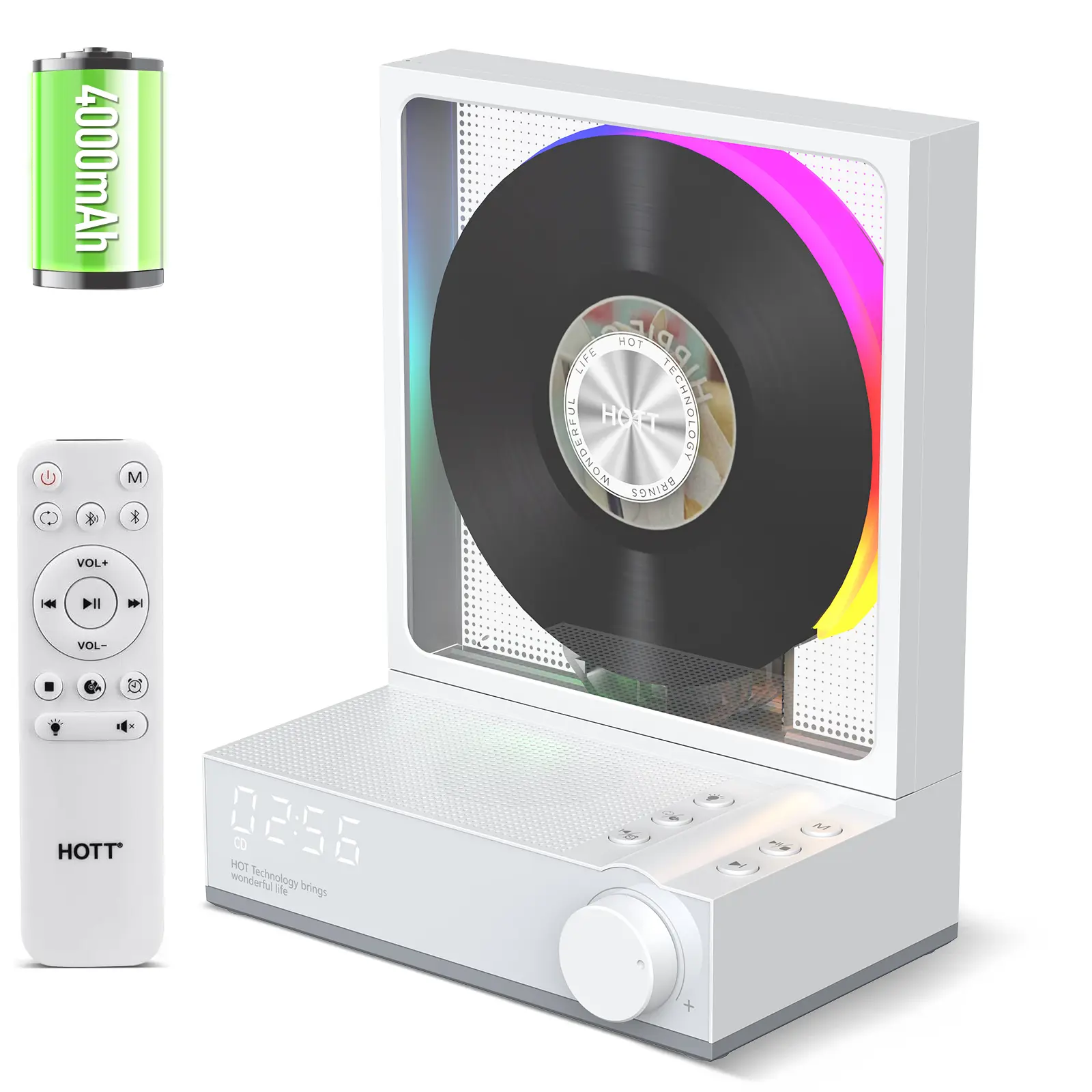 HOTT C229 Portable CD Player,Retro Bluetooth 5.3 CD Players for Home,Music Player with HiFi Speaker,4000mAh Recheageable/Remote Contro/RGB Night Light/Sleep Timer/U Disk/Micro SD/AUX Desktop CD Players