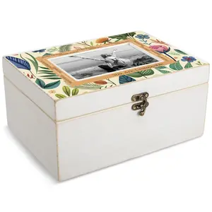 360 Stand MDF & Glass Photo Jewelry Box - 6x4 in, Hinged Lid, Botanical Border, "You Are Unstoppable" Design, Home Decor Jewelry Storage Solution