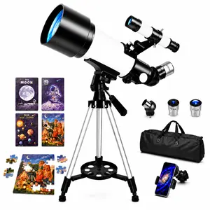 70mm Aperture 400mm Refracting Astronomical Telescope for Kids Beginners, with Carry Bag, Phone Adapter, and Space-Themed Puzzles