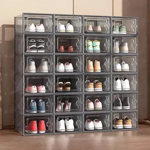 12 Pack Thickened Transparent Shoe Boxes, Drawer Style Plastic Storage Organizer, Foldable Shoe Rack for Closet Organization