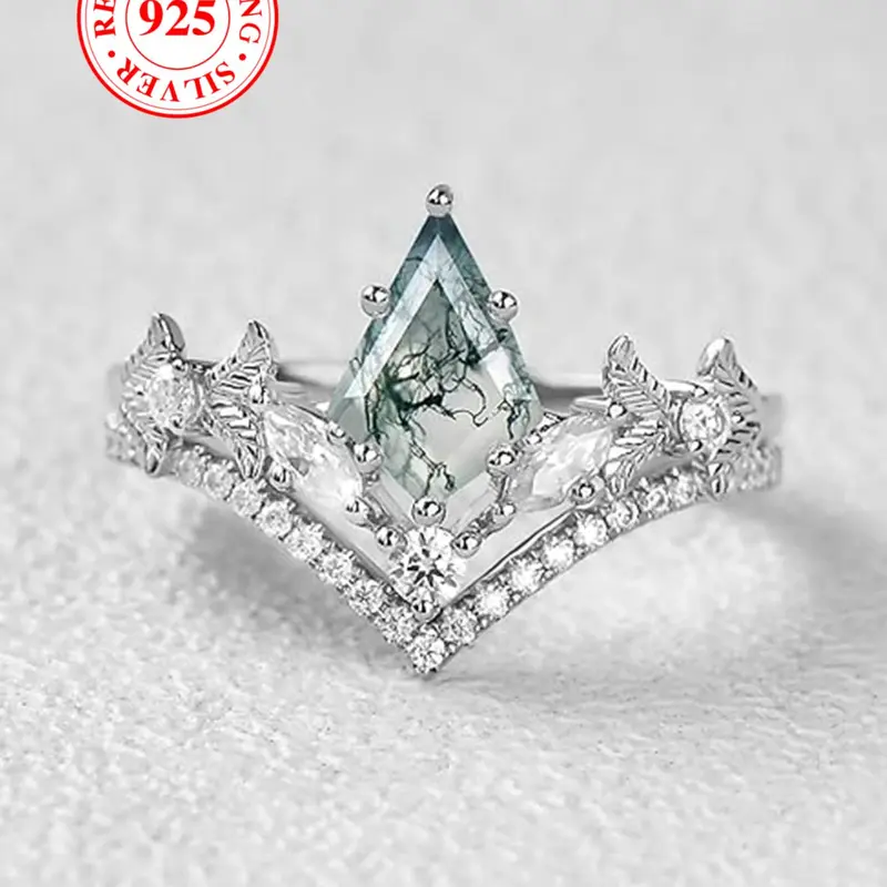 S925 Sterling Silver Ring Set, Artificial Zirconia Ring, Stackable Geometric Ring, Geometric Design Ring, Bridal Wedding Engagement Jewellery, Suitable for Daily Dating Wear Birthday Gift, Elegant Engagement Ring, Exquisite Trendy Ring, Beautiful Rings