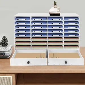 Literature Organizers, 32 Compartments Office Mailbox with Adjustable Shelves and 2 Drawers, Wood Literature Sorter 39.4*12*25.2in inches for Office, Classroom, Mailrooms Organization (White)