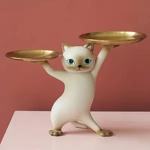 1 Counts Cat tray sculpture, Nordic resin material, bedroom entrance home office desk decoration accessories, key candy container storage sculpture, room decoration, home decoration, Desktop Statue