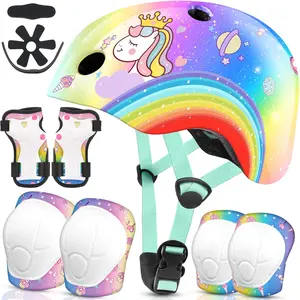 P-KCP06     Kids Toddlers Bike Helmet Adjustable for Ages 3-5-8 Years, Knee Pads and Elbow Pads Set Wrist Guard Sports Protective Gear Set for Roller Skate Bicycle Skateboard Scooter Girl Boy Birthday Gift