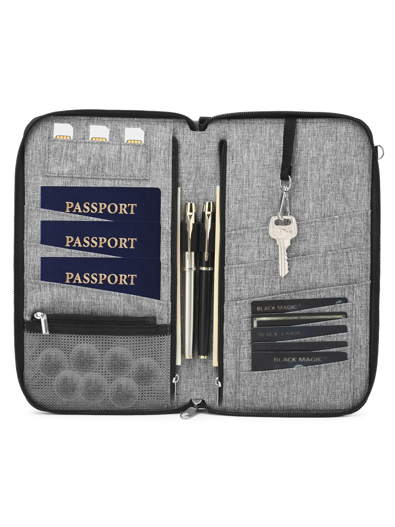 RFID Travel Organizer Passport Wallet, Passport Cover, Passport Holders, with Detachable Shoulder Strap, Zipper Closure for Secure Documents and Cash, Multi-Functional Organizer with Card Slot, Wristlet and Cross Body Straps