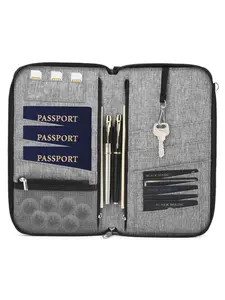 Capacious  RFID Travel Organizer Passport Wallet with Detachable Shoulder Strap,, Zipper Closure for Secure Documents and Cash, Travel Wallet，Multi-Functional Travel Organizer with Card Slot with Wristlet and Cross Body Straps Travel Document Holder