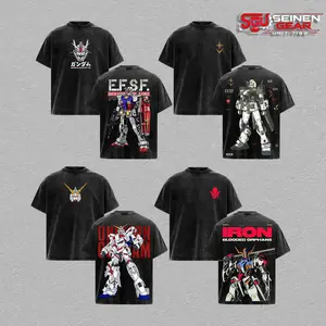 Gundam Mobile Suit Retro Collection Vintage Washed Oversized T-Shirt, Anime Graphic Tee, Trendy Streetwear Men’s T Shirts Summer Clothes Gifts for Him