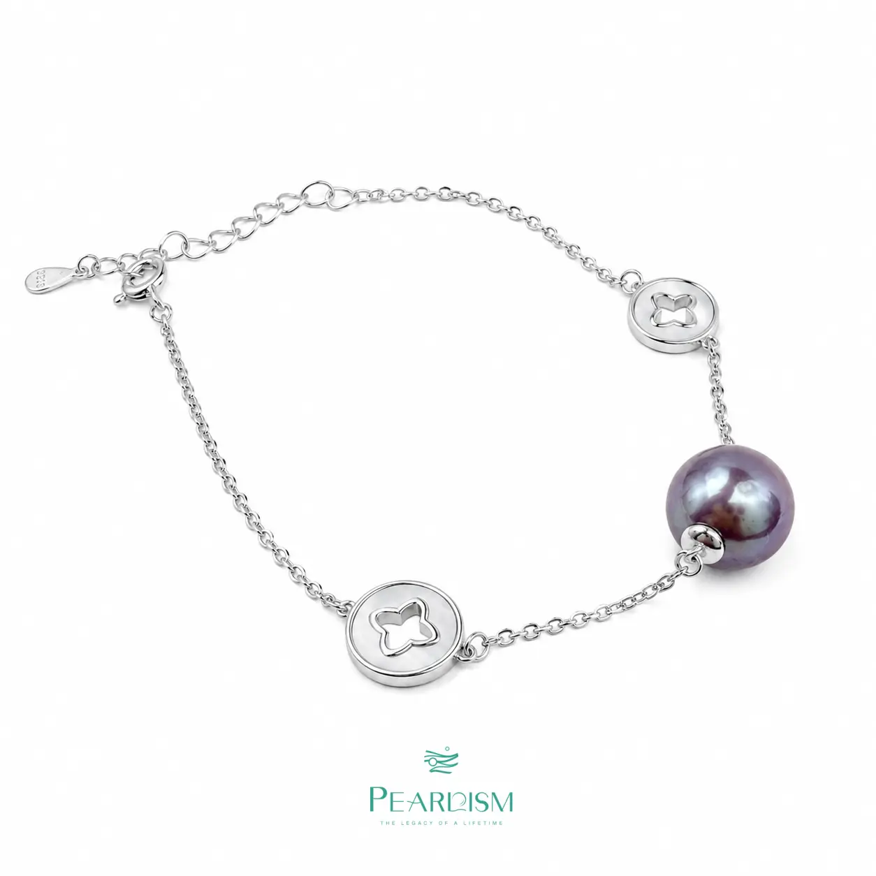 【Live】PEARLISM Dainty Unique Everyday Edison Pearl Bracelet - 8-9mm Round 925 Sterling Silver Mother-of-Pearl-AFEB008
