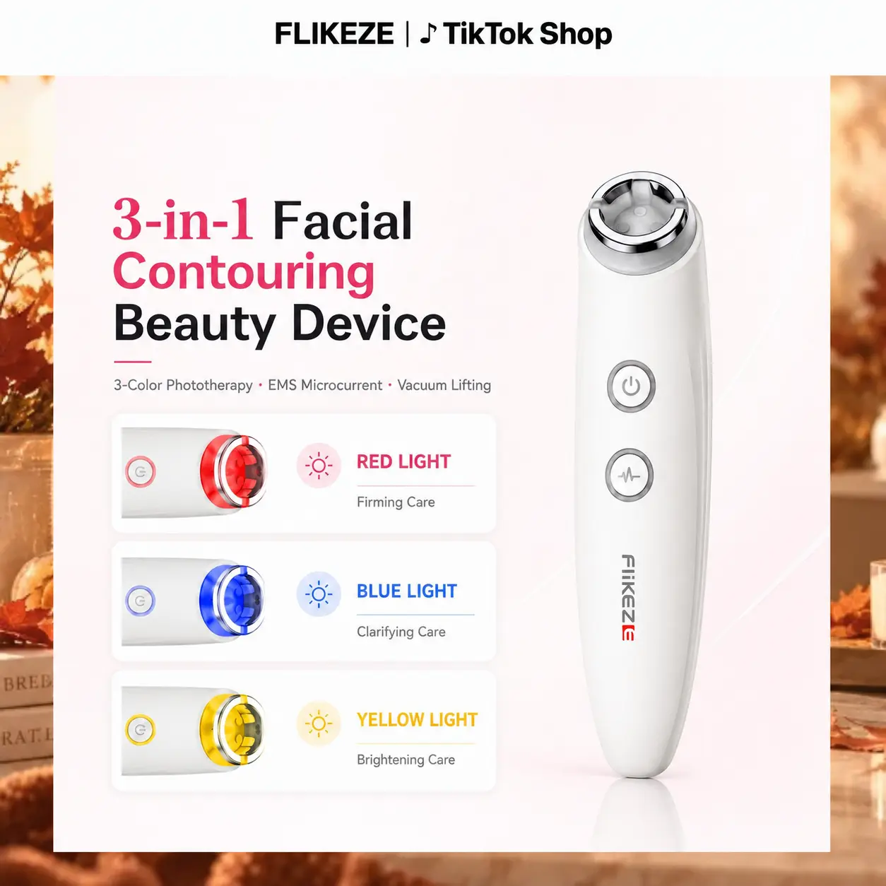 FLIKEZE VacuLift Trio Adjustable Skin Firming Tool - Lightweight Gentle 3-in-1 Facial Sculpting Device with Vacuum, Microcurrent, LED Modes, Rechargeable 5000mAh Personal Care Appliances for Daily Use, Skin Care Machines, Spa Beauty Equipment