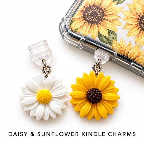 Sunflower or Daisy Device Charms - Durable Accessories for Kindle Device or Smartphone Cellphone Floral Detachable Floral Charm
