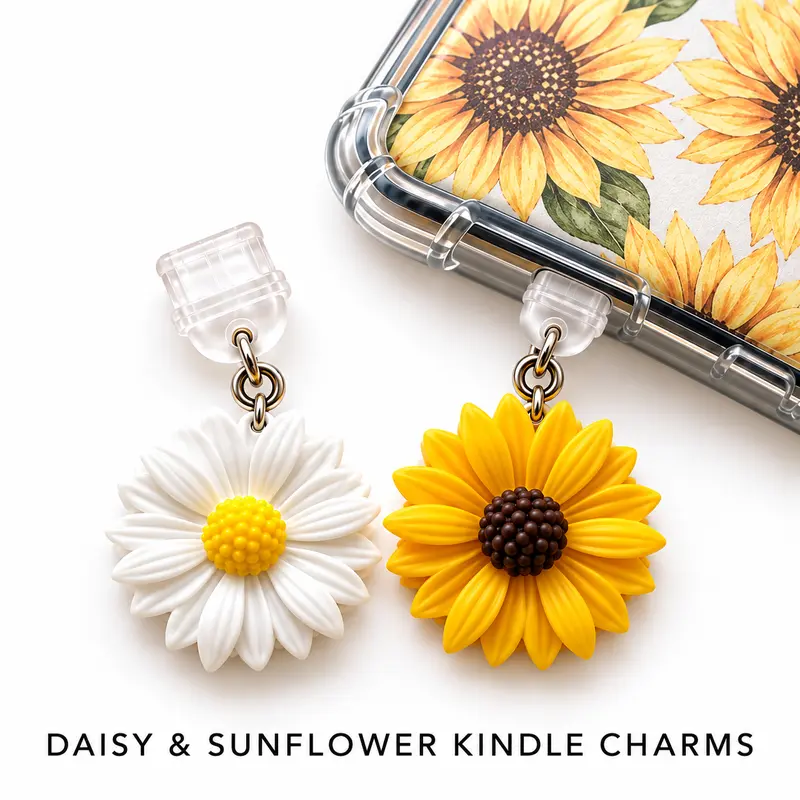 Sunflower or Daisy Device Charms - Durable Accessories for Kindle Device or Smartphone Cellphone Floral Detachable Floral Charm